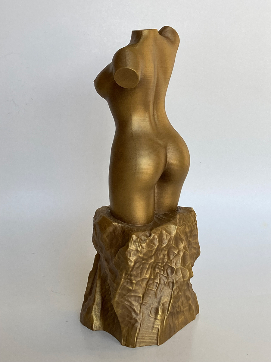 3D Printed Female Torso Sculpture, Bronze Imitation.